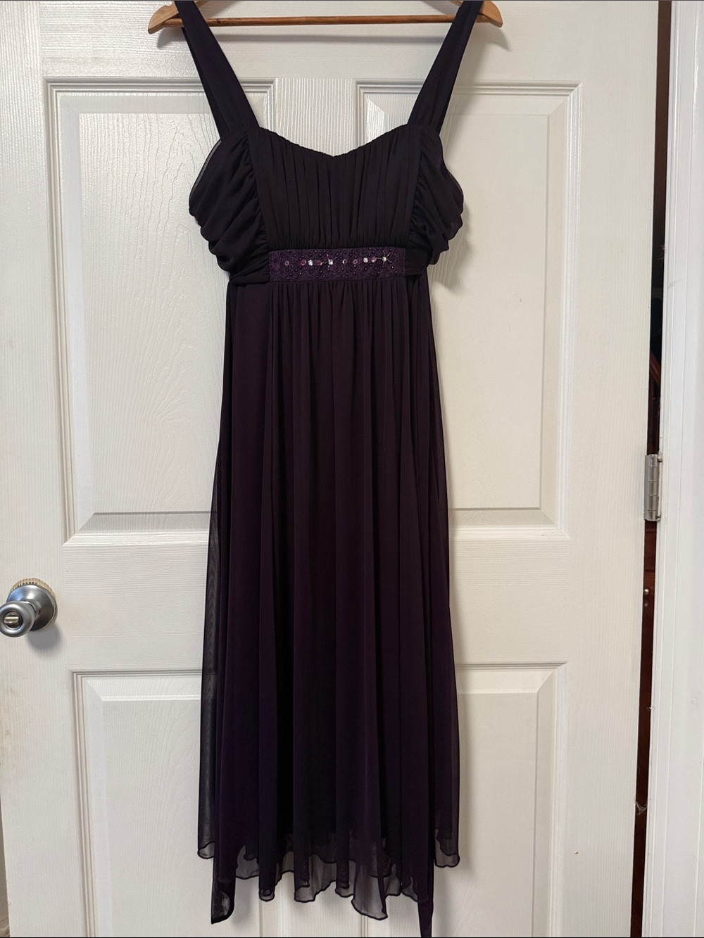 connected apparel Deep Purple Chiffon Dress with Sequin Waistband